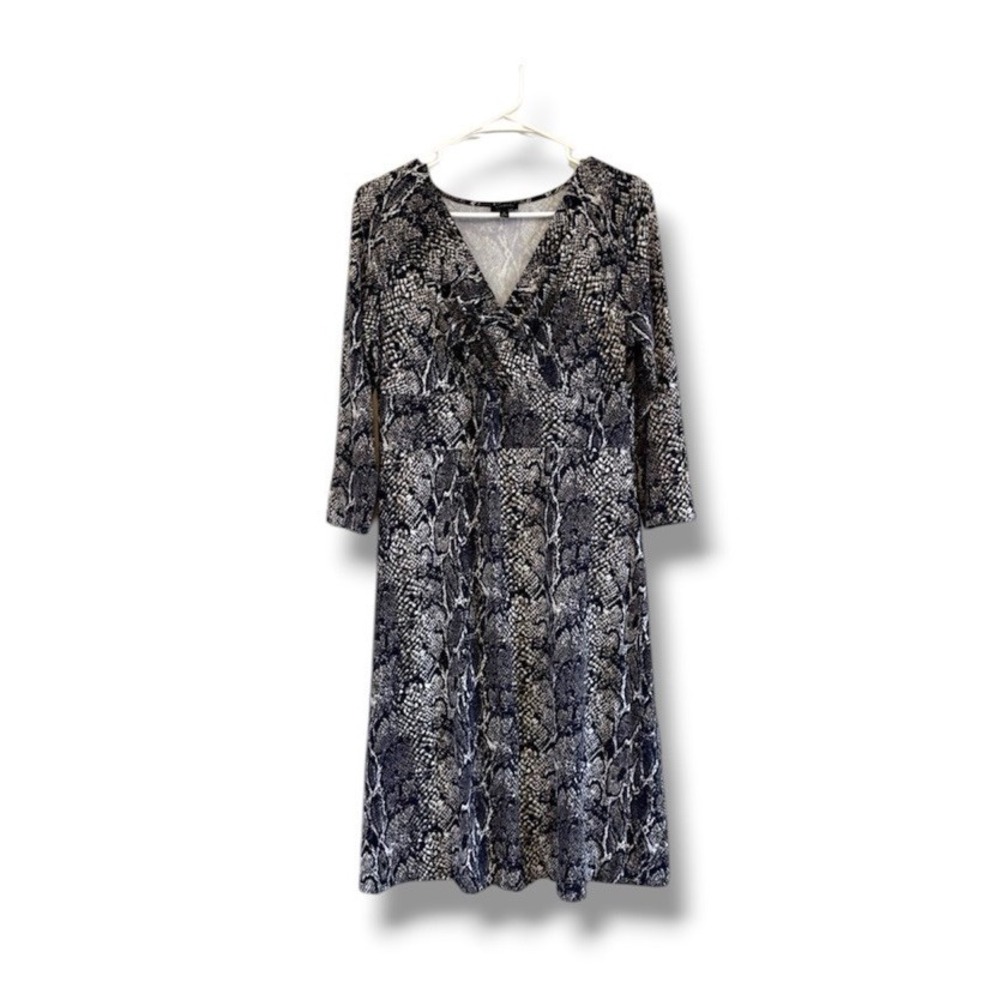 Talbots Reptile Print Long Sleeve V-neck Dress Women's Size Medium Casual Classy